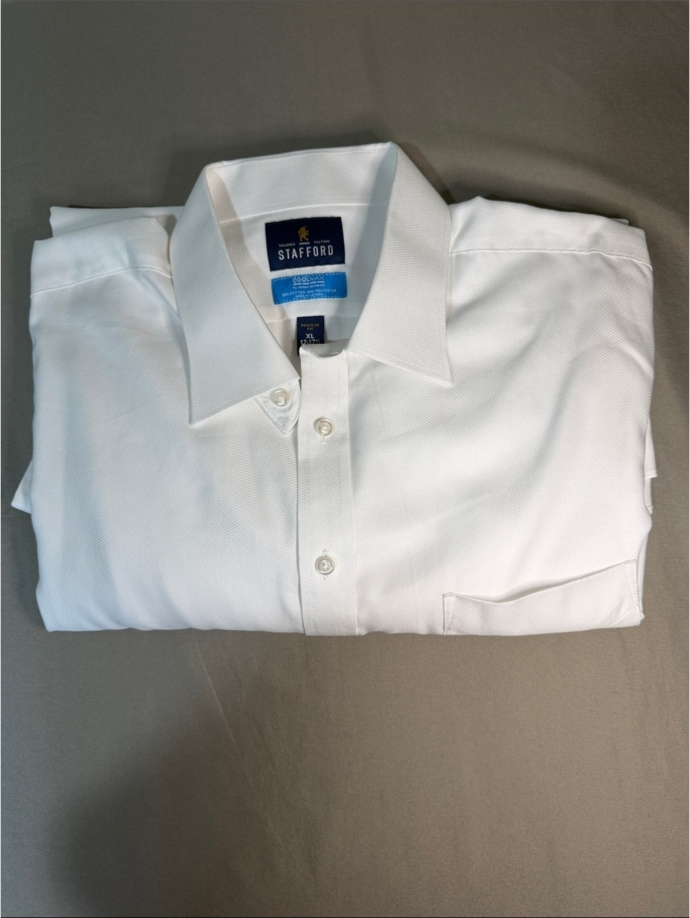 Stafford Men's White Dress Shirt XL Regular Fit CoolMax Blend